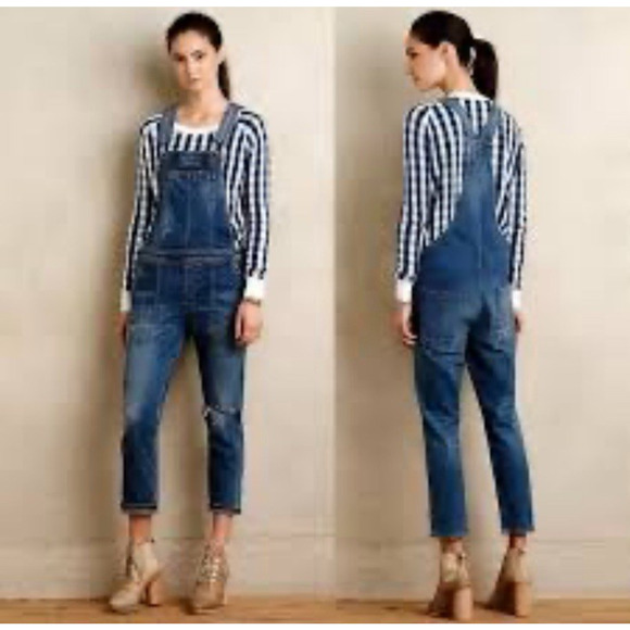 Citizens of Humanity Anthropologie Denim Jean Bib Overalls Small Distressed - Picture 9 of 13